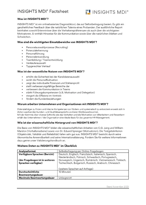 INSIGHTS MDI® Factsheet